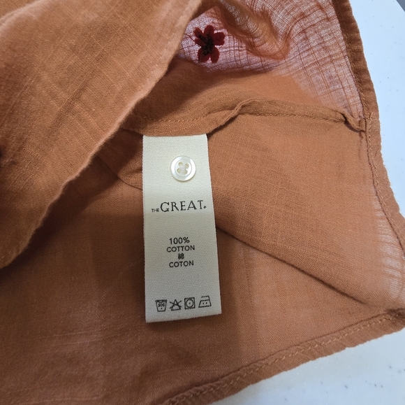 The GREAT. Derby Floral Embroidered Blouse Top Brown Cider Women's Size 0 XS - Picture 9 of 10